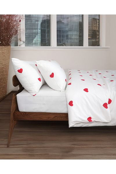 Sares Home Σετ Παπλωματοθήκη Heart Διπλό Σεντόνι Διπλής Όψης Απλό εκρού