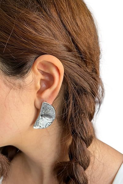 stravis Silver Color Textured Plate Earrings