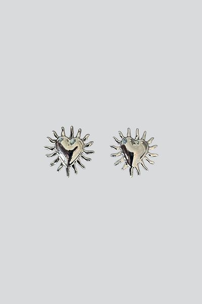 stravis Silver Color Heart Detail Sun Earrings