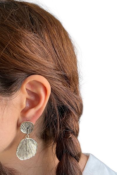 stravis Gold Textured Dangle Earrings