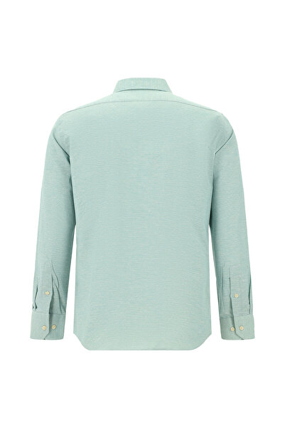 Abdullah Kiğılı Uzun Kol Slim Fit Dar Kesim Düğmeli Yaka Desenli Pamuklu Keten Gömlek