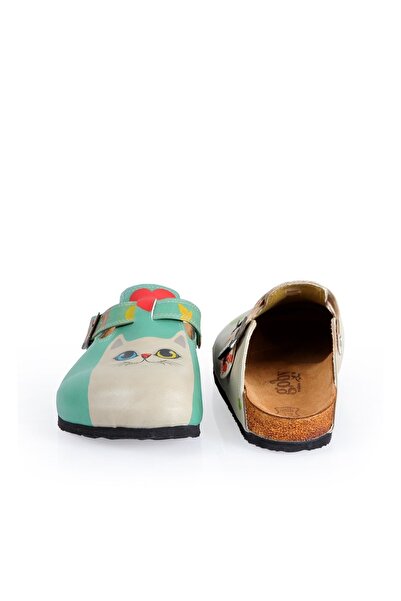 Goby Kedi Baskılı Burnu Kapalı Çok Renkli Sabo Kadın Terlik