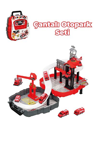 FEN TOYS مجموعة سيارات الإطفاء مع حقيبة - مجموعة مواقف السيارات مع سيارة
