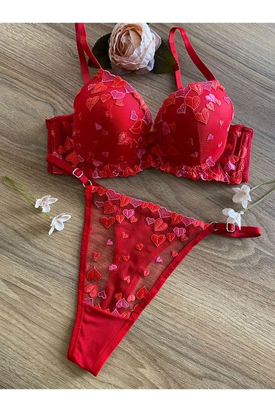 RUYAZ Lace Padded Valentine's Day Special Women's Red Underwear Set Padded Bra Suit