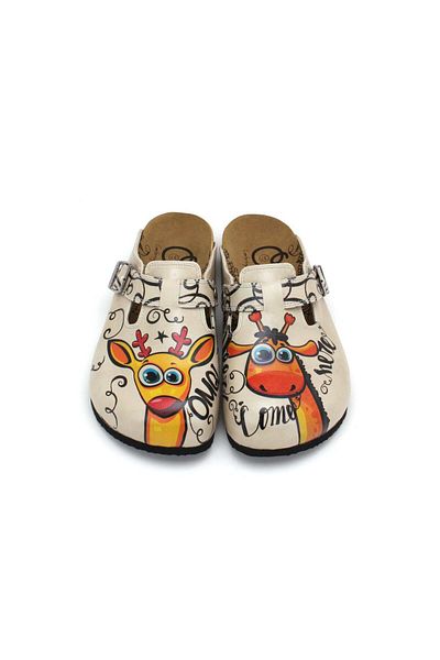 Goby Γυναικείες παντόφλες Cute Deer Pattern με κλειστή μύτη κρέμα πορτοκαλί Sabo
