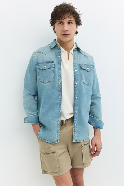 Denim Trip Regular Fit Açık İndigo Erkek Jean Gömlek