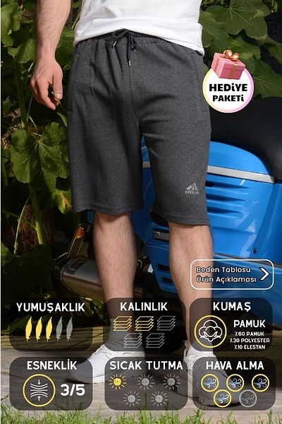 Azıcık Akıllı Anthracite Knee Length Honeycomb Fabric Zippered Pocket Men's Bermuda Shorts 22Esrtkpot