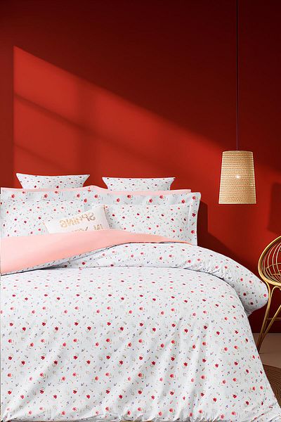 İQON Fitted Sheet Duvet Cover Set Double Minimal White