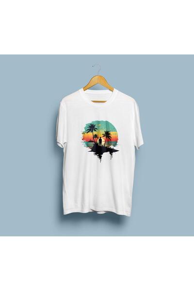 Generic Brand oversized Island / Traveler / Σχέδιο με ηλιοβασίλεμα και φοίνικ...