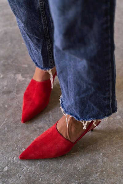 PELİN'İN AYAKKABILARI MELTO KIRMIZI SÜET TOPUKLU AYAKKABI