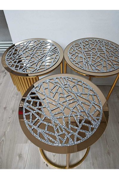 SEHARA 3 Τεμάχια 33cm Στρογγυλό Ασημένιο Φωτεινό Ασημένιο Κάλυμμα Τραπεζιού Σαλονιού