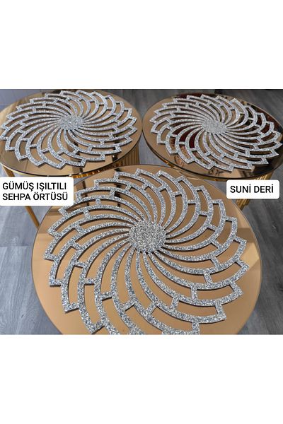 SEHARA 3 bucăți cârpă pentru măsuță de cafea/33 cm rotund/argintiu strălucitor argintiu