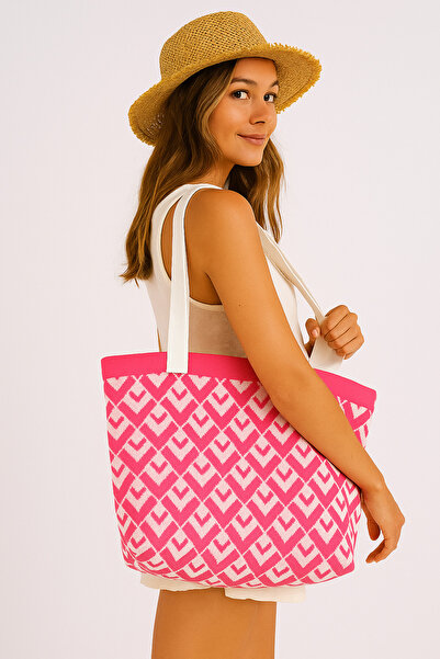 Sebir Moda Τσάντα ώμου και παραλίας με πλεκτό σχέδιο V