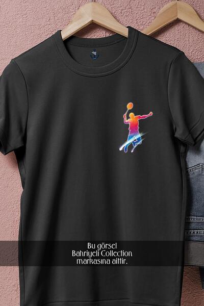 bahriyeli.jpeg Μπλουζάκι Unisex με σχέδιο τσέπης με σιλουέτα μπάντμιντον oversized