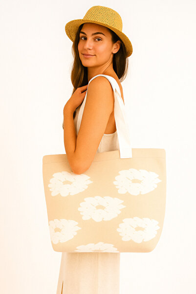 Sebir Moda Floral Patterned Knitwear Shoulder and Beach Bag