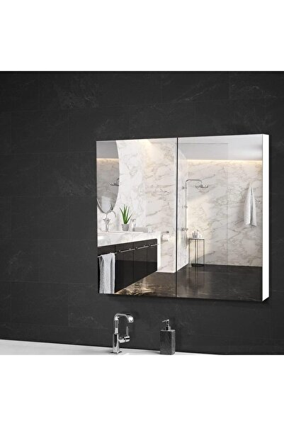 TETTO ELAGANTE Çok Amaçlı Aynalı Banyo Dolabı 70x70 Beyaz Renk Lake