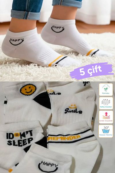 Esinti Women's Summer Booties Socks 5-Piece – Cotton, Sweat-Absorbent, Lightweight Socks Set