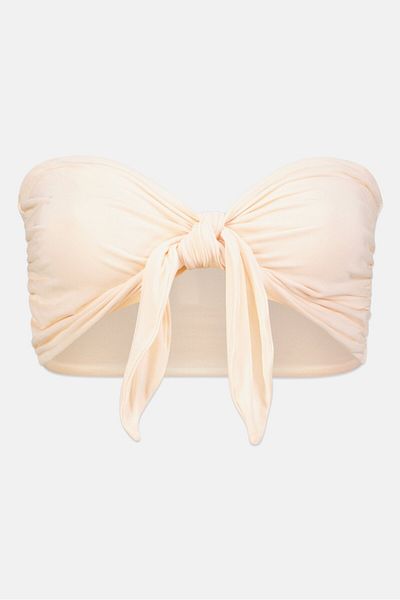 Etam Women Asymmetrical Strapless Solid Bikini Top, Peach