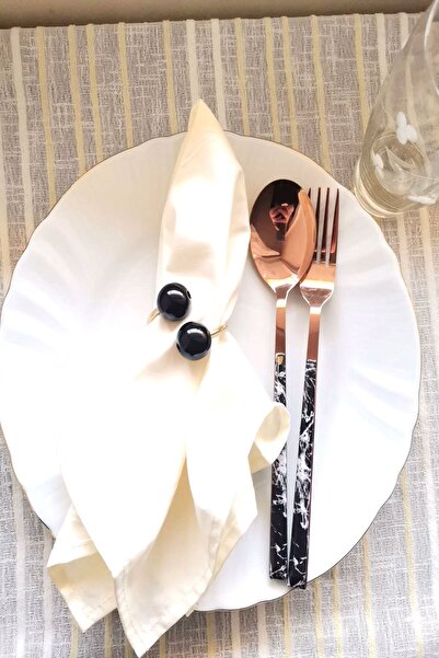 Emtory Home 6 Adet Black Pearl Gold Metal Halkalı Peçete Yüzüğü - Siyah Peçetelik