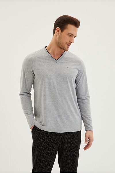 Kiğılı Set de pijamale din bumbac cu model dublu cu decolteu în V