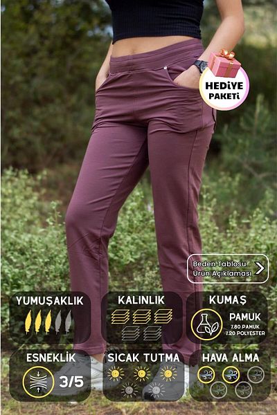 Azıcık Akıllı Γυναικεία φούτερ Plum 21KESAPANT Casual Παντελόνι Κορδόνι Ελαστική Μπροστά και Πίσω Κρυφή Τσέπη