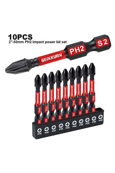 Choice 2inches 10pcs Geinxurn 2inches Impact Magnetic #2 Phillips Screwdriver Bit Set