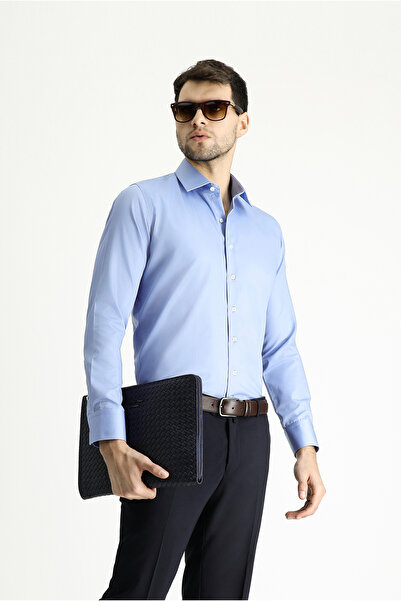 Kiğılı Довгий рукав Slim Fit - Непрасувана сатинова бавовняна класична сорочка