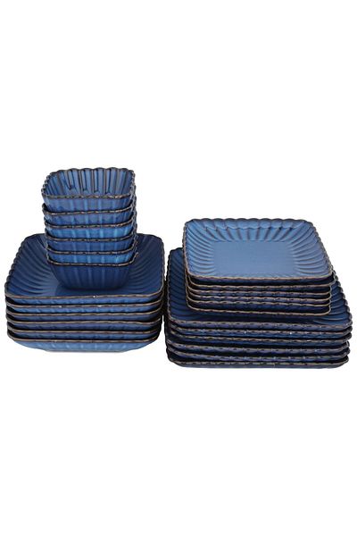 Alsaif Gallery Light blue porcelain dining set, square shape, 24 pieces