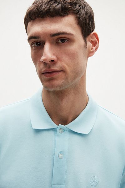 D'S Damat Světle tyrkysové tričko s vyšívaným pique – nekroutící se 100% bavlna Regular Fit Polo Collar