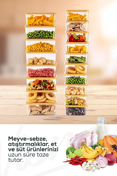 Vienev 18-Piece Yellow Microwaveable Refrigerator Organizer - Freezer Storage Container