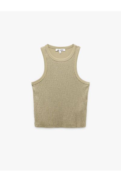 Koton Cotton Stone Detailed Slim Fit Sleeveless Crew Neck Blouse