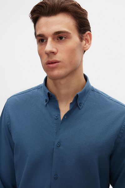 D'S Damat Ds Damat Comfort 100% памучна риза с яка индиго и копчета