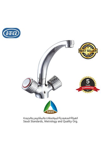 Generic حنفية خلاط مطبخ ITG - مقبضان، لمسة نهائية من الكروم، مثبتة على الحائط، معتمدة من SASO، ضمان لمدة 5 سنوات
