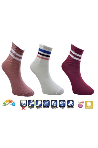 AKSU ÇORAP 3 in One Dusty Rose Burgundy 3 Colors Circle Women's College Sport...