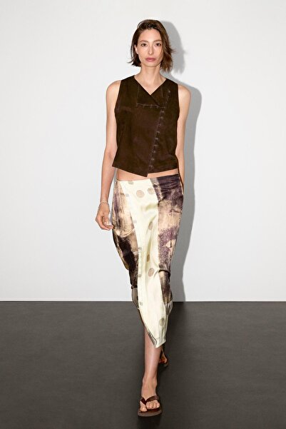 Massimo Dutti Desenli saten midi etek