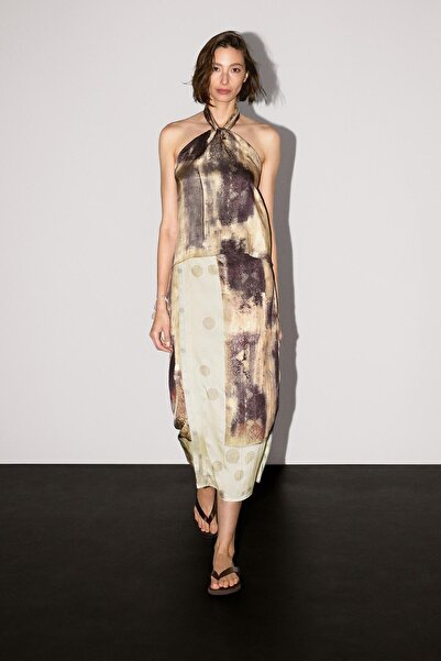 Massimo Dutti Desenli Saten Kumaş Top