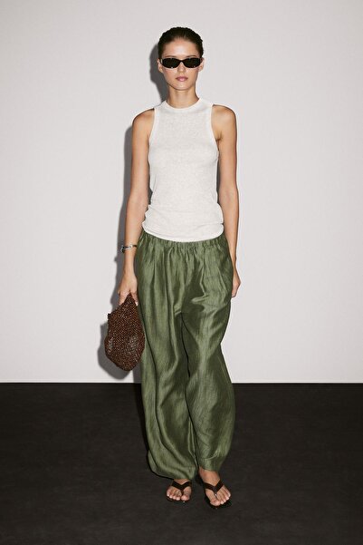 Massimo Dutti Straight fit dökümlü keten karışımlı pantolon