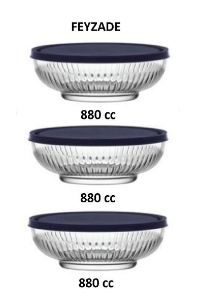 LAV Feyzade Tokyo Storage Container Set of 3 (880Cc X 3 Pcs) with Navy Blue Lid