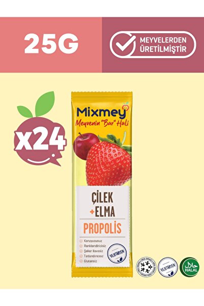 mixmey Bee Propolis Çilek Meyve Barı 24 Adet | Sağlıklı Atıştırmalıklar – Glu...