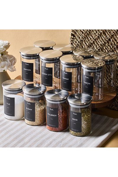 Perotti Aurelia 12 Piece Metak Cover Glass Spice Jar 275 ml