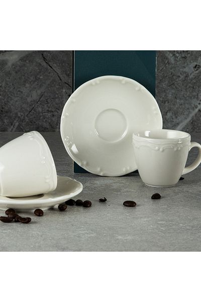 Tulü Porselen Tulu Liana 6-Person Coffee Cup Set - 12 Pieces, Cream 100 ml