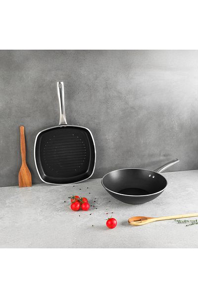 Aryıldız Atlanta 2 Piece Wok Grill Pan Set Black