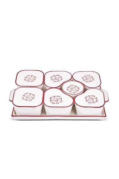 Aryıldız Bird Red 15 Pieces Oval Breakfast Table with Tray