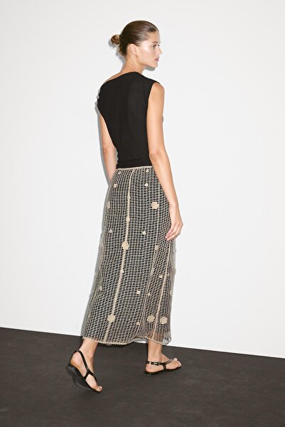 Massimo Dutti Çiçek işlemeli midi etek