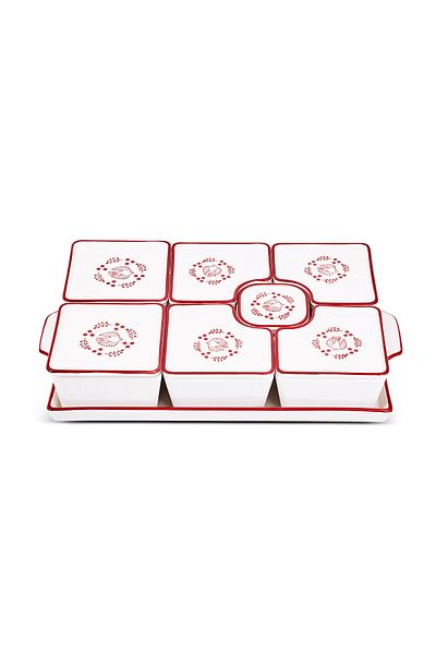 Aryıldız Bird Red 15 Piece Tray Rectangular Breakfast