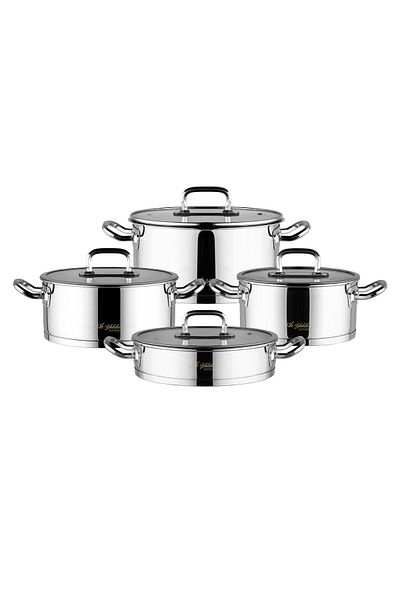 Aryıldız Vogue 8 Piece Glass Lid Steel Cookware Set