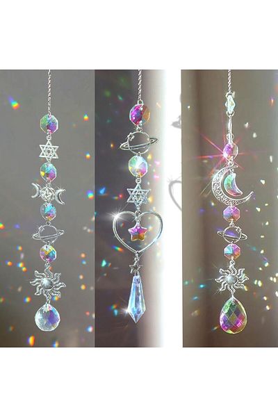 Choice 3pcs Crystal Wind Chime Rainbow Maker Sun Catcher Dream Catcher Pendant Home Garden Decor Wind Chime