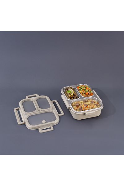 Aryıldız Beige 3 Compartment Bento Lunch Box
