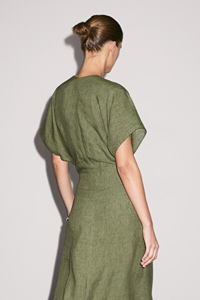 Massimo Dutti Kısa kollu keten midi elbise