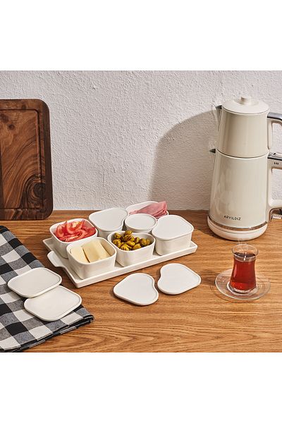 Aryıldız 15 Pieces Oval Breakfast Bowl with Tray